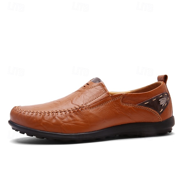 Men's Casual Brown Loafers with Soft Faux Leather Upper, Hand-Stitched Detailing, and Durable Rubber Sole - Perfect for Everyday Wear and Outdoor Activities
