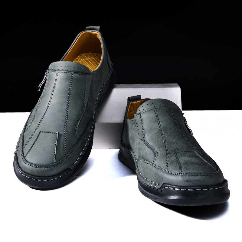 💥Hot sale💥 Men's Leather Slip-On Loafers with Side Zipper – Wide Toe Box, Durable Rubber Sole, Lightweight & Comfortable for Walking, Driving & Casual Wear