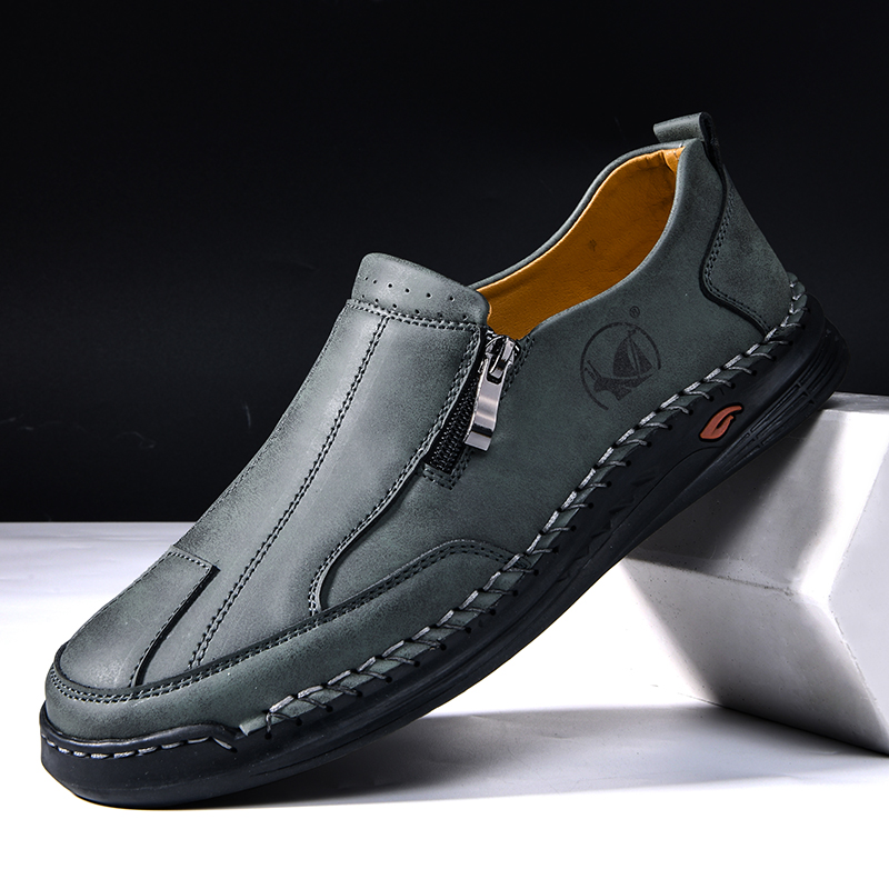 💥Hot sale💥 Men's Leather Slip-On Loafers with Side Zipper – Wide Toe Box, Durable Rubber Sole, Lightweight & Comfortable for Walking, Driving & Casual Wear