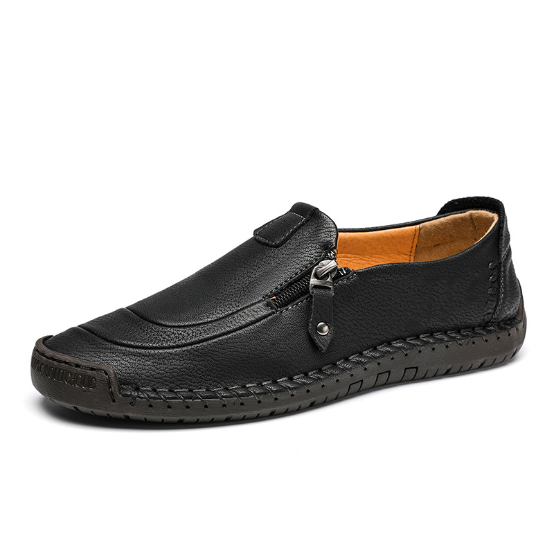 🔥Heißer Verkauf🎉Herren Handgefertigte, lässige, bequeme Leder-Slip-On-Schuhe mit seitlichem Reißverschluss