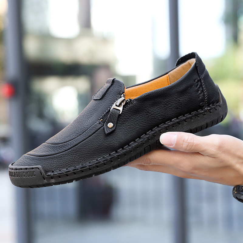 🔥Heißer Verkauf🎉Herren Handgefertigte, lässige, bequeme Leder-Slip-On-Schuhe mit seitlichem Reißverschluss