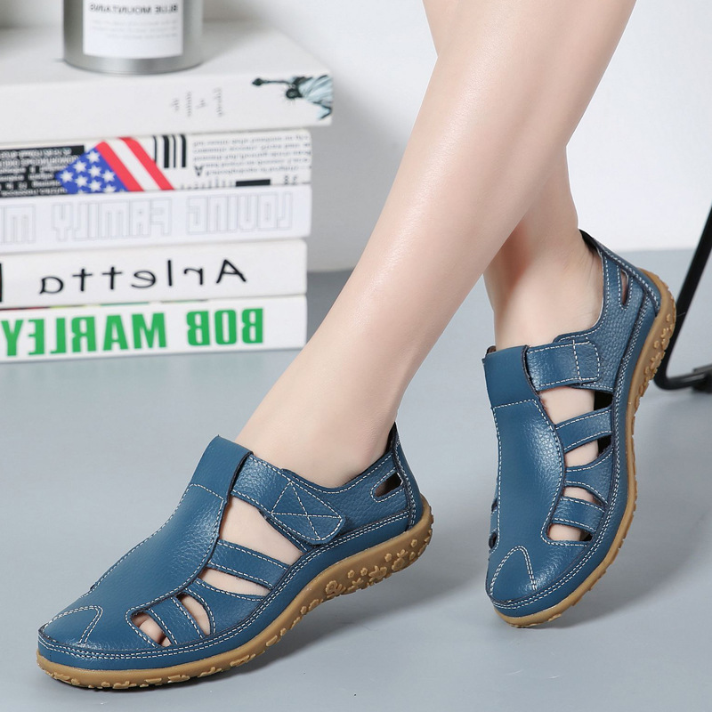 Summer Handmade Retro Sandals, Soft Sole Mother'S Shoes, Leather Velcro Casual Women'S Shoes, Drop Shipping