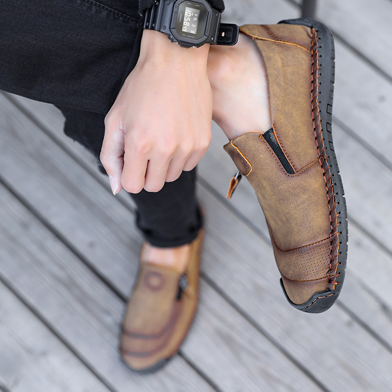 🔥Heißer Verkauf🎉Herren Handgefertigte, lässige, bequeme Leder-Slip-On-Schuhe mit seitlichem Reißverschluss