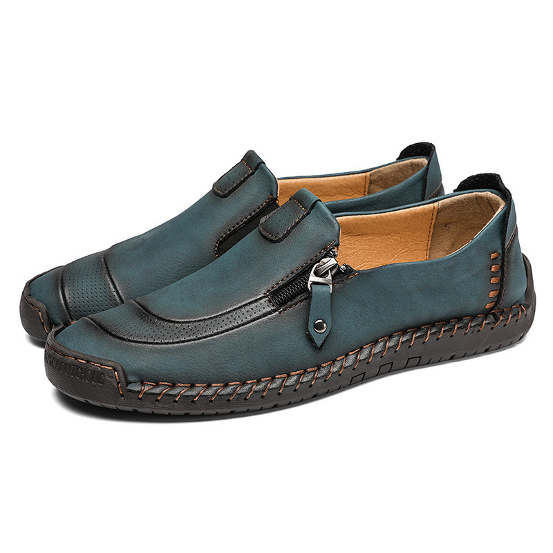 🔥Heißer Verkauf🎉Herren Handgefertigte, lässige, bequeme Leder-Slip-On-Schuhe mit seitlichem Reißverschluss