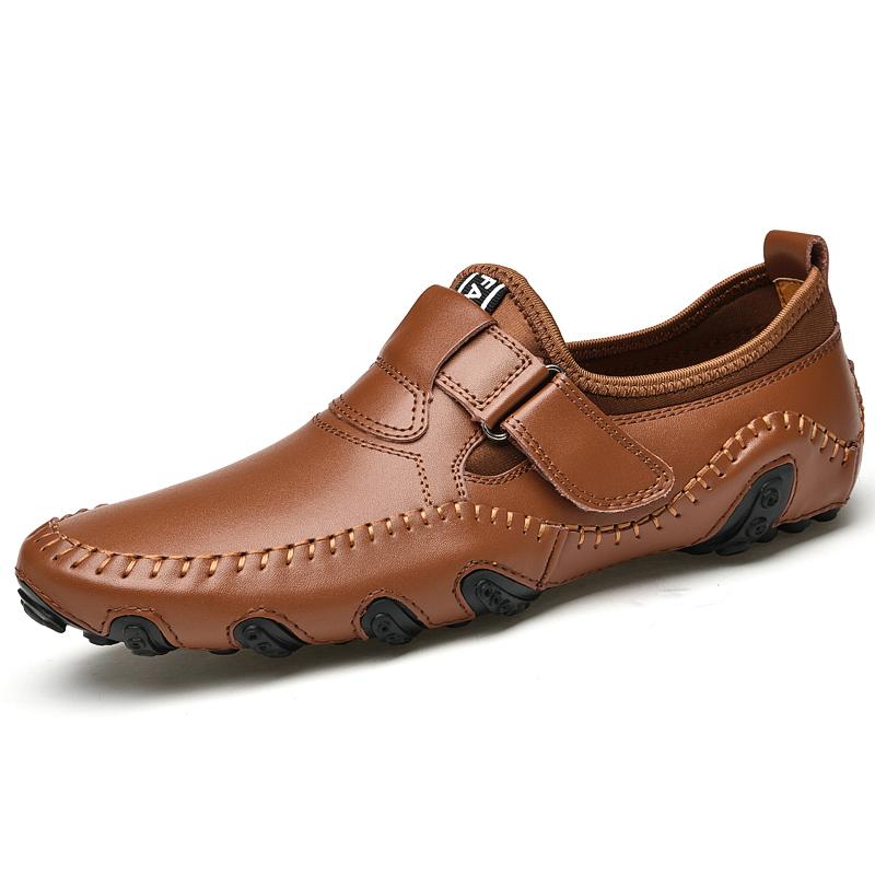 Herren Klettverschluss Mokassins – Bequeme Lederschuhe mit rutschfester Sohle