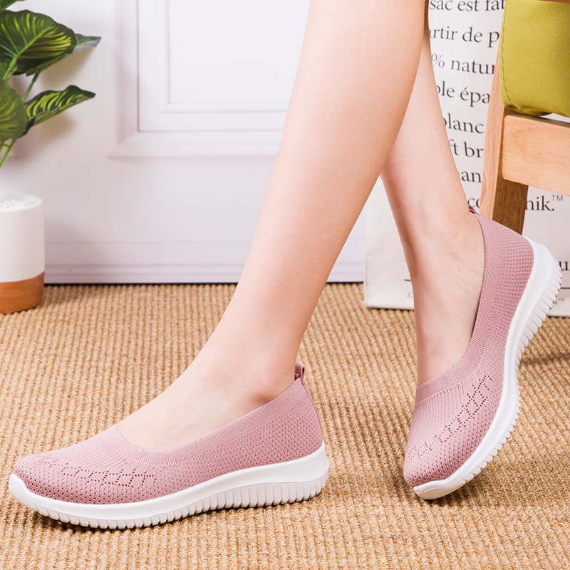 2025 New Old Beijing Cloth Shoes Women'S Foreign Trade Flat Fly Knitted Shoes Women'S Spring And Autumn Slip-On Shoes For Middle-Aged And Elderly Mothers