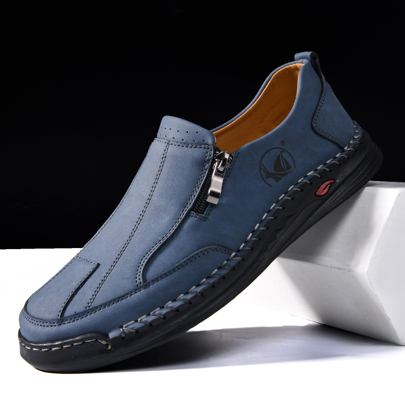 💥Hot sale💥 Men's Leather Slip-On Loafers with Side Zipper – Wide Toe Box, Durable Rubber Sole, Lightweight & Comfortable for Walking, Driving & Casual Wear