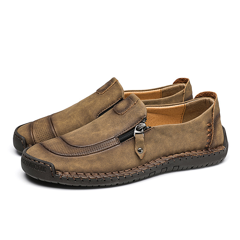 🔥Heißer Verkauf🎉Herren Handgefertigte, lässige, bequeme Leder-Slip-On-Schuhe mit seitlichem Reißverschluss