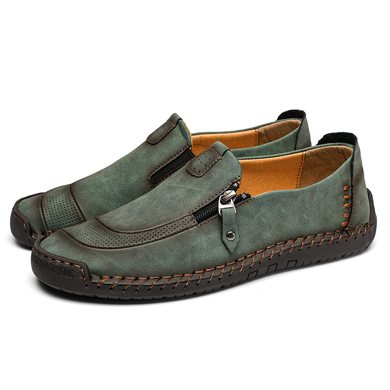 🔥Heißer Verkauf🎉Herren Handgefertigte, lässige, bequeme Leder-Slip-On-Schuhe mit seitlichem Reißverschluss