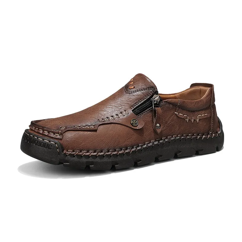 Spring And Autumn New Men'S Bean Shoes Cross-Border Large Size Casual Slip-On Leather Shoes Men'S Outdoor Hand-Stitched Driving Shoes