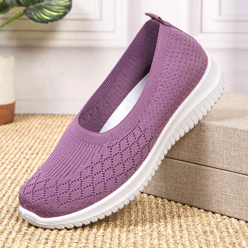 2025 New Old Beijing Cloth Shoes Women'S Foreign Trade Flat Fly Knitted Shoes Women'S Spring And Autumn Slip-On Shoes For Middle-Aged And Elderly Mothers