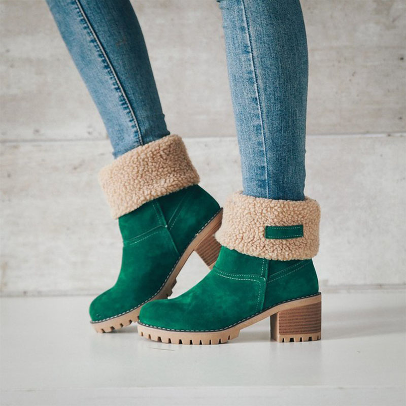 Women's Chunky Heel Round Toe Snow Boots
