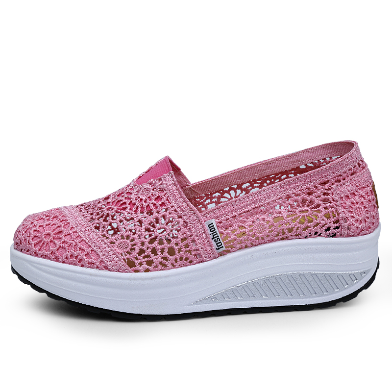 Women's Floral Embroidery Lace Mesh Air Cushion Sneakers,Comfortable Orthopedic Diabetic Walking Toning Shoes Breathable Slip On Platform Loafers Casual Fashion Rocker Shoes