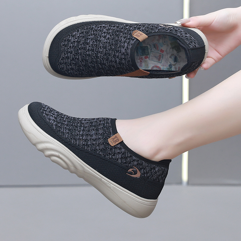 Women's Soft Orthopedic Shoes Breathable Woven Go Walking Slip On Foam Shoes Arch Support Hands Slip in Chunky Wedge