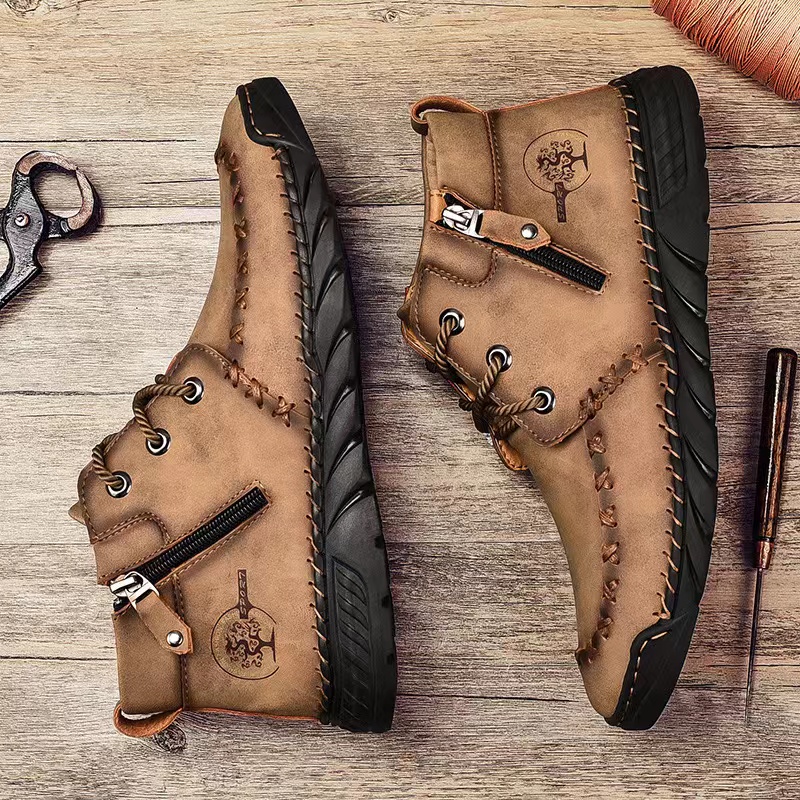 ⏰LAST DAY-50% OFF🛒Men's Outdoor Comfort Leather Hand-sewn Zipper Boots Non-slip Durable Driving Boots