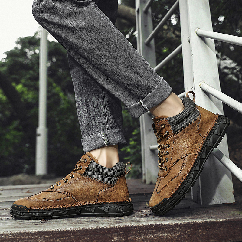 ⏰Limited Time Sale 70% OFF - Men's Handmade Leather Boots - Wide Toe Arch Support Aankle Support