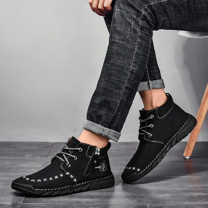 ⏰LAST DAY-50% OFF🛒Men's Outdoor Comfort Leather Hand-sewn Zipper Boots Non-slip Durable Driving Boots