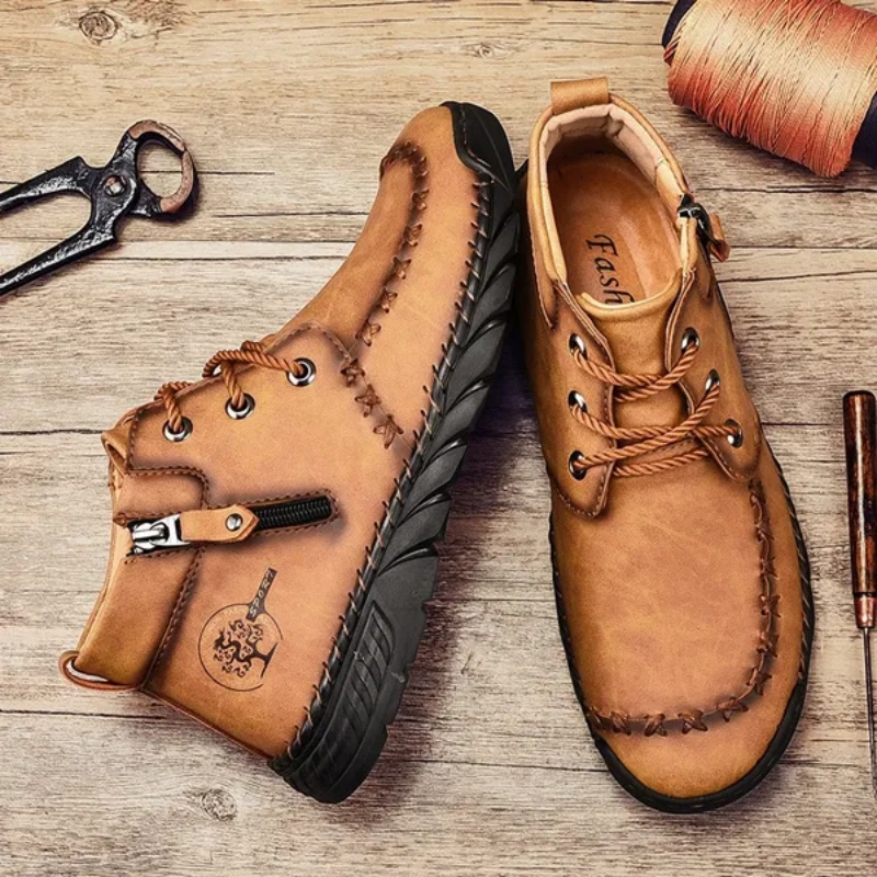 ⏰LAST DAY-50% OFF🛒Men's Outdoor Comfort Leather Hand-sewn Zipper Boots Non-slip Durable Driving Boots