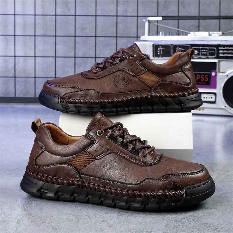Cross-Border Autumn And Winter New Stitched Men'S Shoes Live Broadcast Popular Casual Shoes Men'S Leather Shoes Low-Top Large Size Dad Shoes