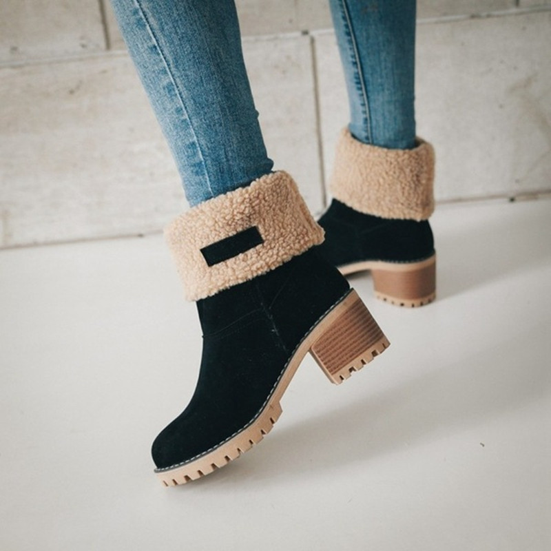 Women's Chunky Heel Round Toe Snow Boots