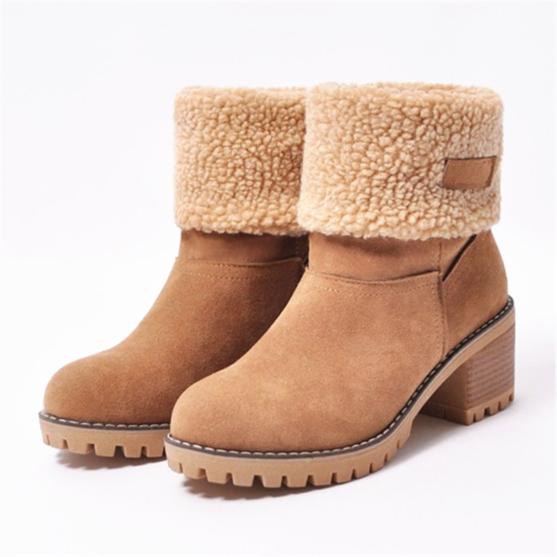 Women's Chunky Heel Round Toe Snow Boots