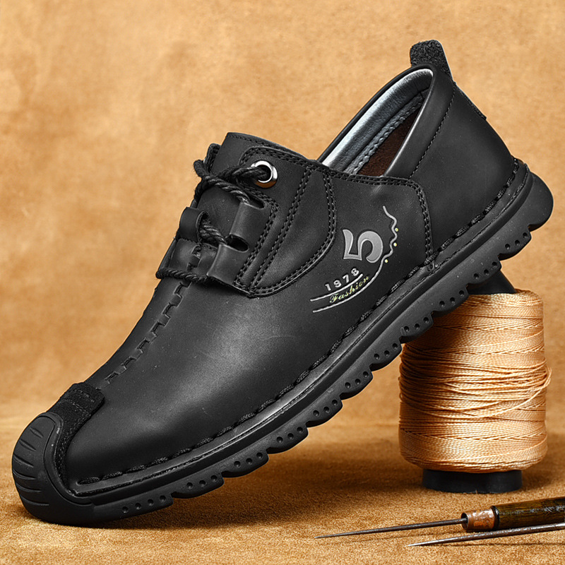 Cross-Border Amazon Popular Men'S Leather Shoes Lace-Up Non-Slip Wear-Resistant Soft Sole Casual Men'S Shoes Dad Shoes Large Size 4748