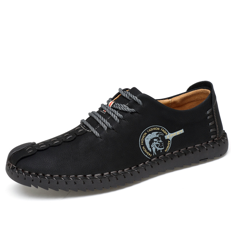 Cross-Border Popular Large Size Casual Plus Suede Leather Shoes For Men Retro Hand-Sewn Sneakers Soft Sole Non-Slip Wear-Resistant Work Shoes