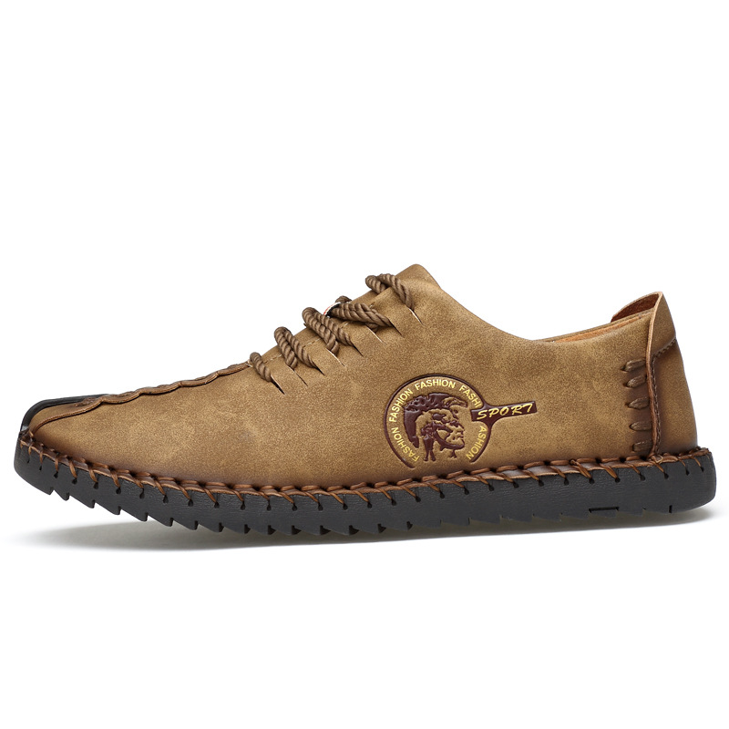 Cross-Border Popular Large Size Casual Plus Suede Leather Shoes For Men Retro Hand-Sewn Sneakers Soft Sole Non-Slip Wear-Resistant Work Shoes