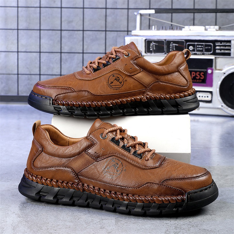Cross-Border Autumn And Winter New Stitched Men'S Shoes Live Broadcast Popular Casual Shoes Men'S Leather Shoes Low-Top Large Size Dad Shoes