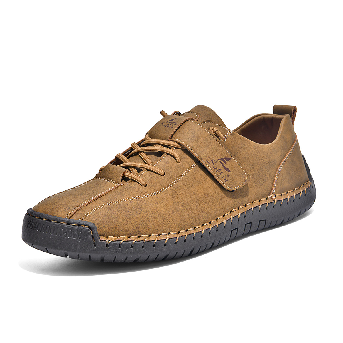 Four Seasons New Large Size Short Boots Men'S Handmade Stitched Leather Shoes Foreign Trade Casual Cross-Border Martin Boots Men'S Lazy Shoes