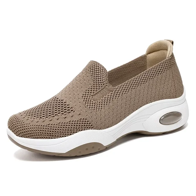 Women Casual Flat Breathable Knitted Sneakers Fashion Slip on Soft Bottom Walking Shoes