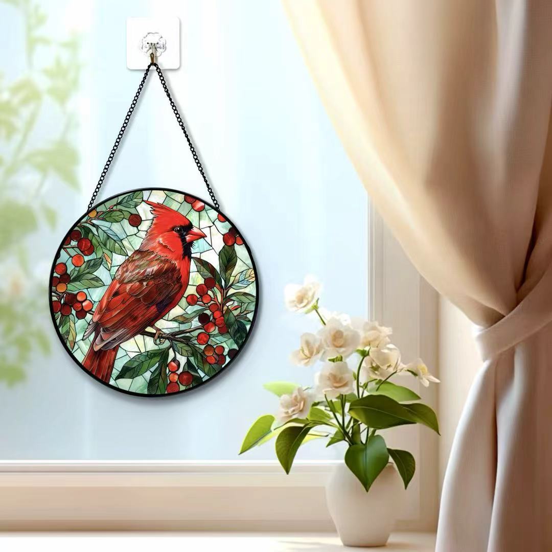 Cardinal Glass Suncatcher, Bird Glass Art, Cardinal Window Hangings, Memorial Suncatcher, Cardinal Lover Gift, Bird Wall Hanging, Home Decor