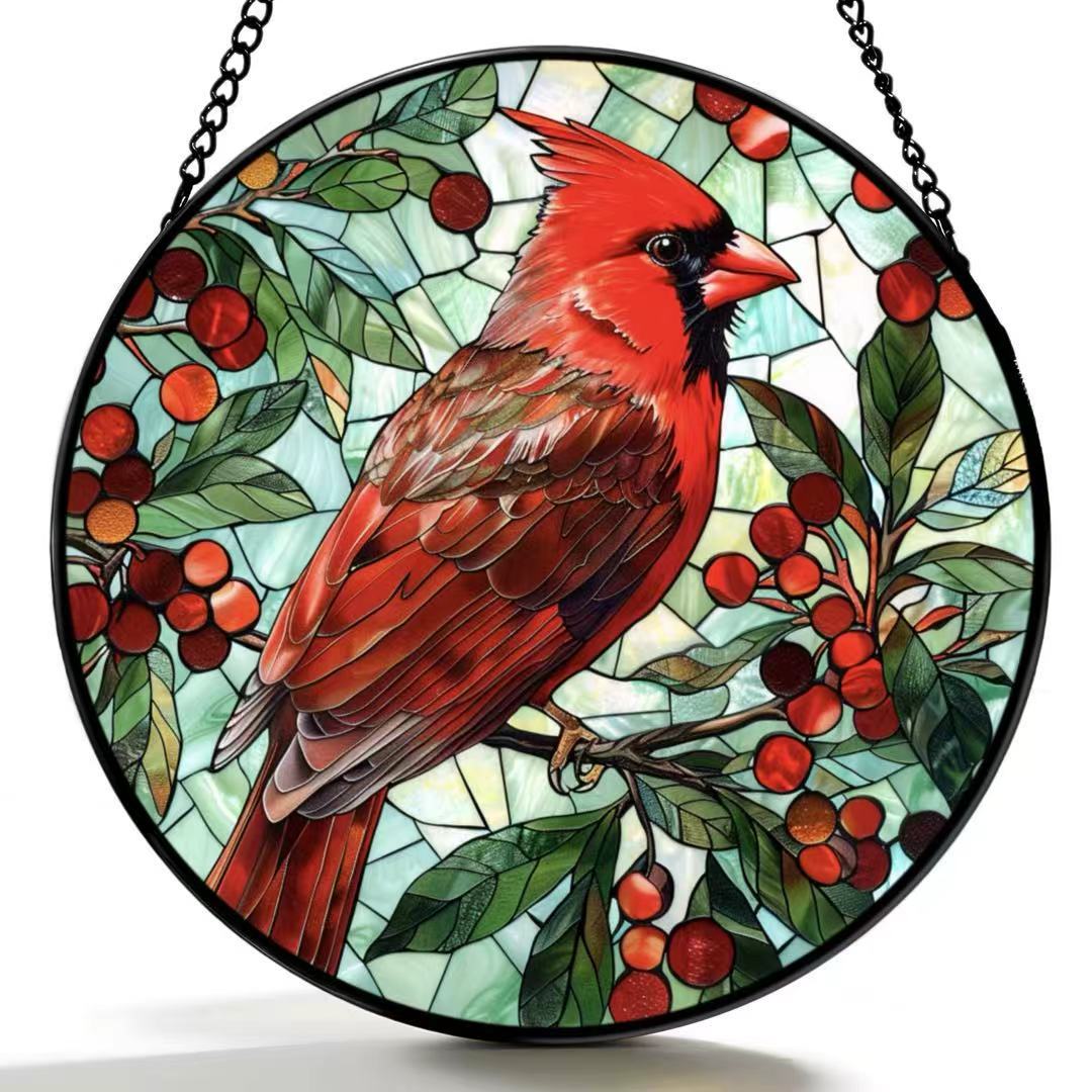 Cardinal Glass Suncatcher, Bird Glass Art, Cardinal Window Hangings, Memorial Suncatcher, Cardinal Lover Gift, Bird Wall Hanging, Home Decor