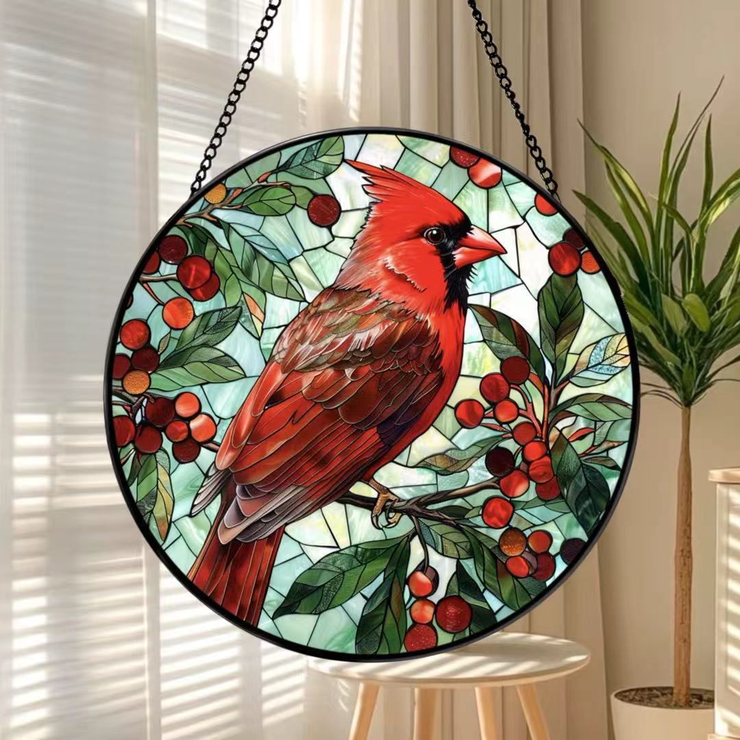 Cardinal Glass Suncatcher, Bird Glass Art, Cardinal Window Hangings, Memorial Suncatcher, Cardinal Lover Gift, Bird Wall Hanging, Home Decor