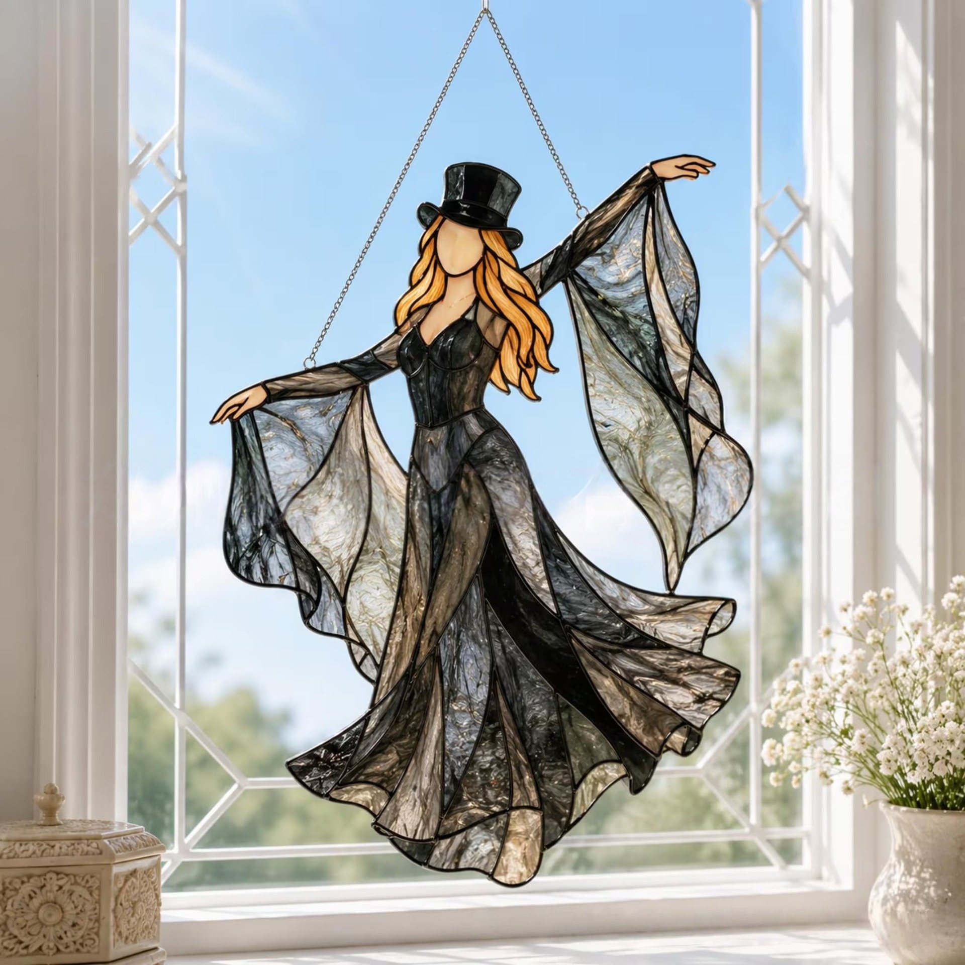 Stevie Nicks Fleetwood Mac Acrylic Suncatcher, Witchy Music Legend Window Hanging, Bohemian Rock And Roll Goddess Decor Gift