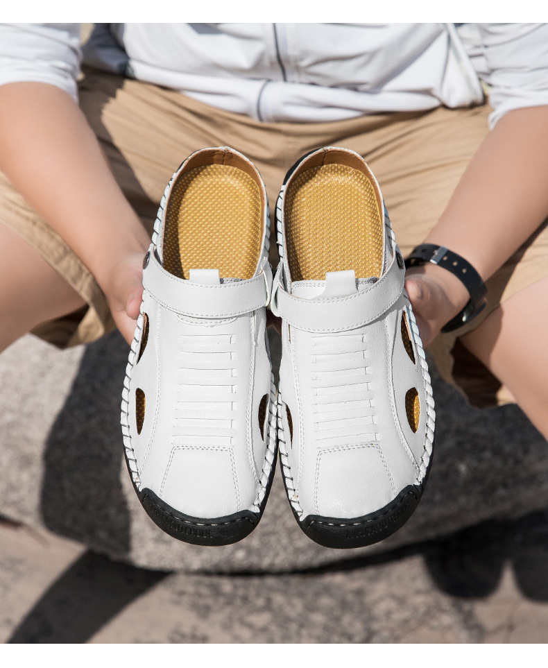 Wow Summer 2026 New Men'S Soft Leather Soft Sole Anti-Slip Croc Shoes For Middle-Aged And Elderly Cross-Border Men'S Shoes