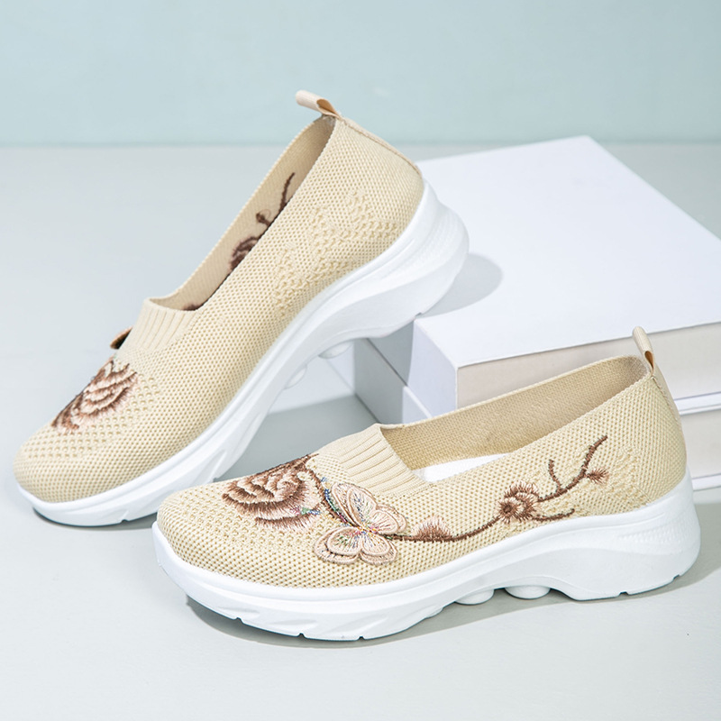 ⏰ Limited Time Sale 60% OFF - Women's Butterfly Embroidered Slip-On Shoes, Breathable Knit Casual Sneakers