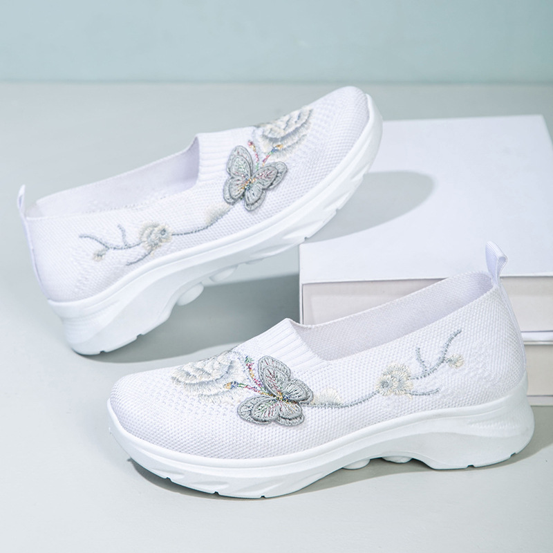 ⏰ Limited Time Sale 60% OFF - Women's Butterfly Embroidered Slip-On Shoes, Breathable Knit Casual Sneakers