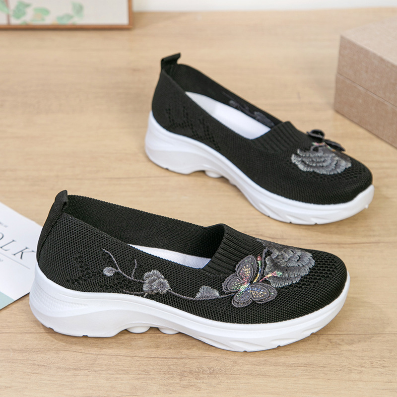 ⏰ Limited Time Sale 60% OFF - Women's Butterfly Embroidered Slip-On Shoes, Breathable Knit Casual Sneakers
