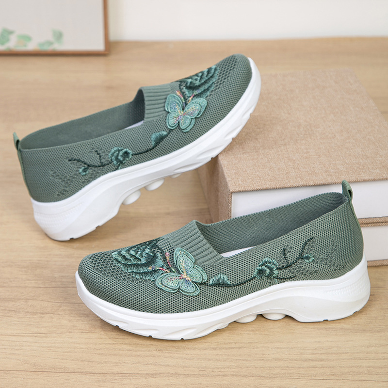 ⏰ Limited Time Sale 60% OFF - Women's Butterfly Embroidered Slip-On Shoes, Breathable Knit Casual Sneakers