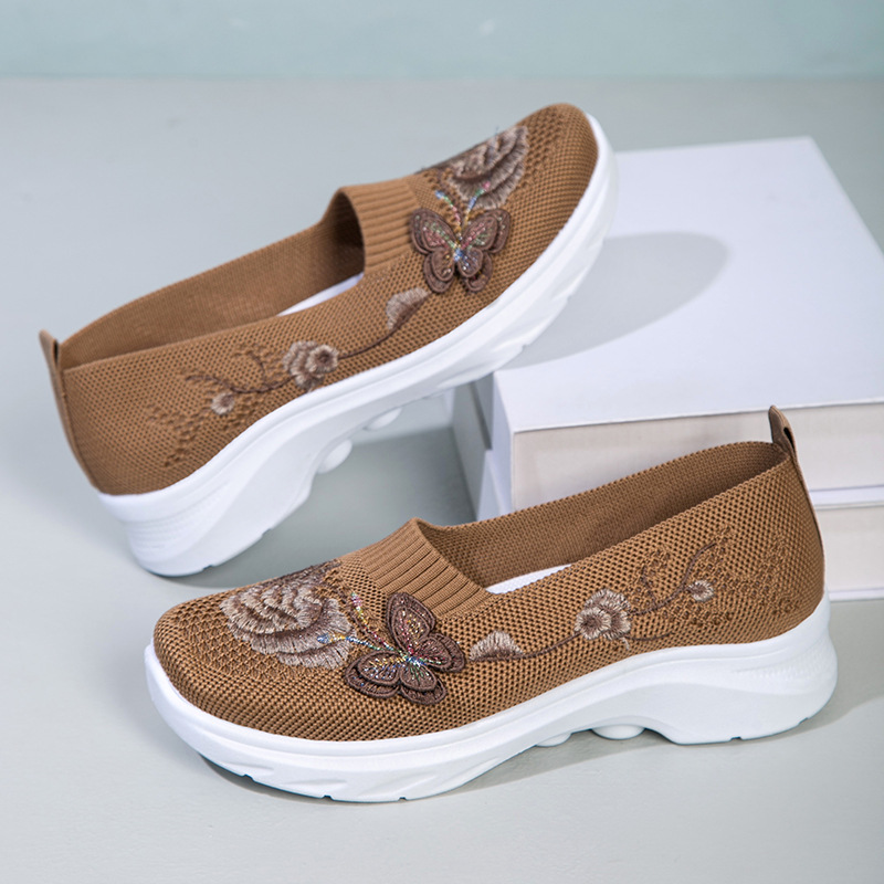 ⏰ Limited Time Sale 60% OFF - Women's Butterfly Embroidered Slip-On Shoes, Breathable Knit Casual Sneakers