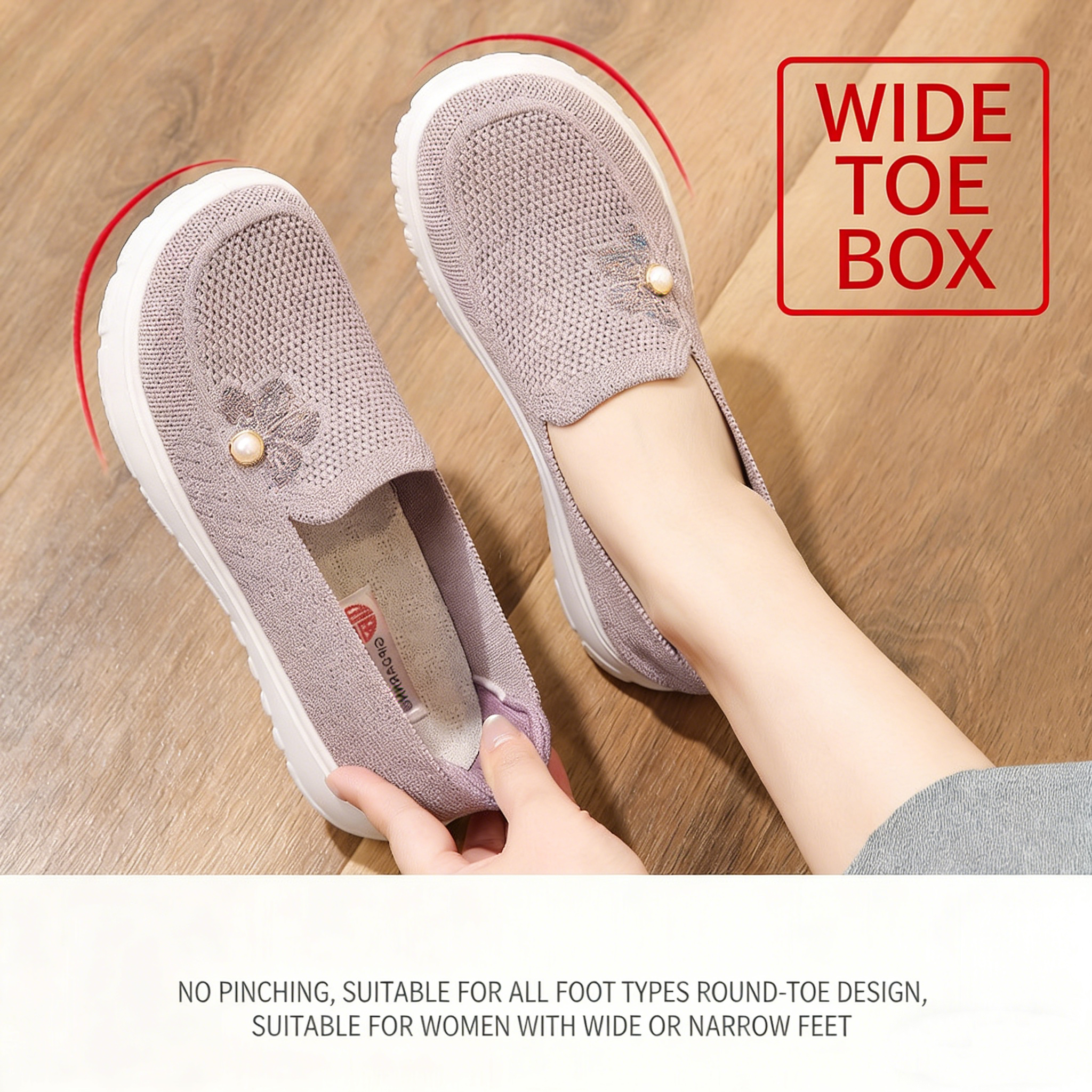 Women's Orthopedic Slip-On Shoes - Breathable Knit, Arch Support & Cushioned Sole