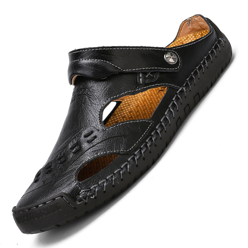 ⏰LAST DAY-70% OFF🛒Men's Summer Breathable Leather Slides – Comfortable for Walking & Daily
