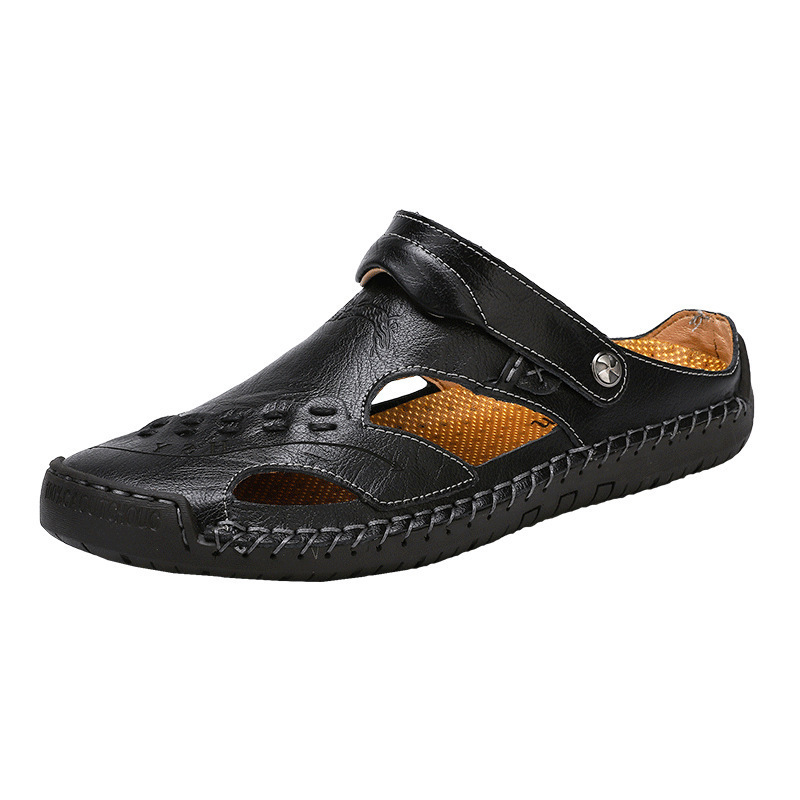 ⏰LAST DAY-70% OFF🛒Men's Summer Breathable Leather Slides – Comfortable for Walking & Daily