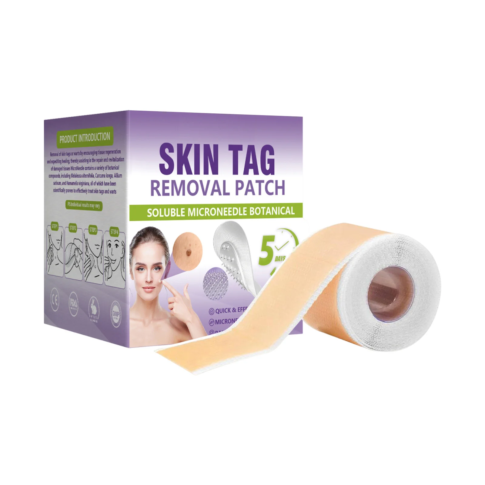 Soluble Microneedle Botanical Skin Tag Removal Patch