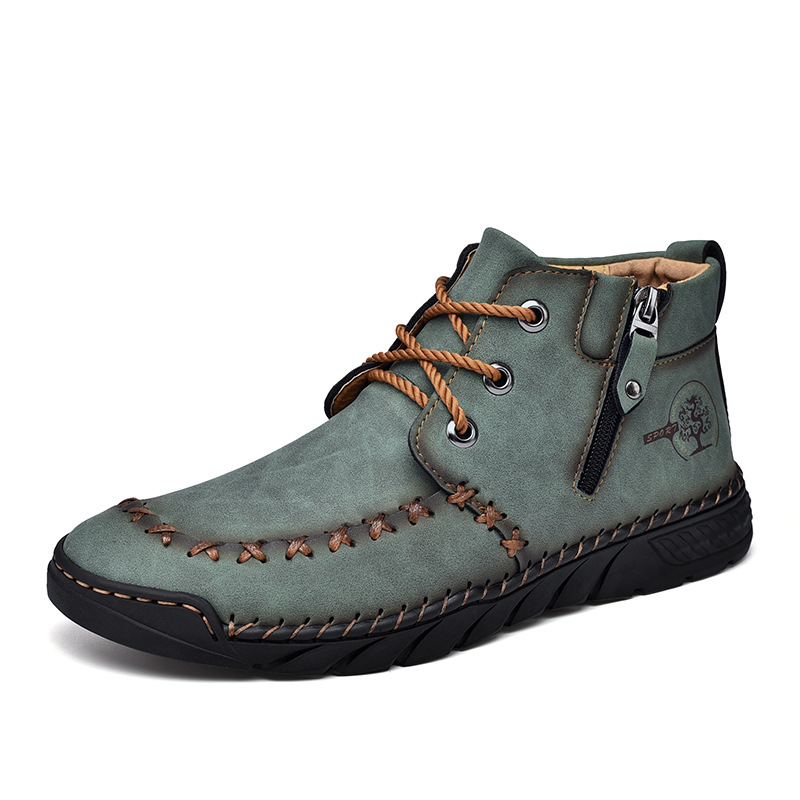 ⏰LAST DAY-50% OFF🛒Men's Outdoor Comfort Leather Hand-sewn Zipper Boots Non-slip Durable Driving Boots