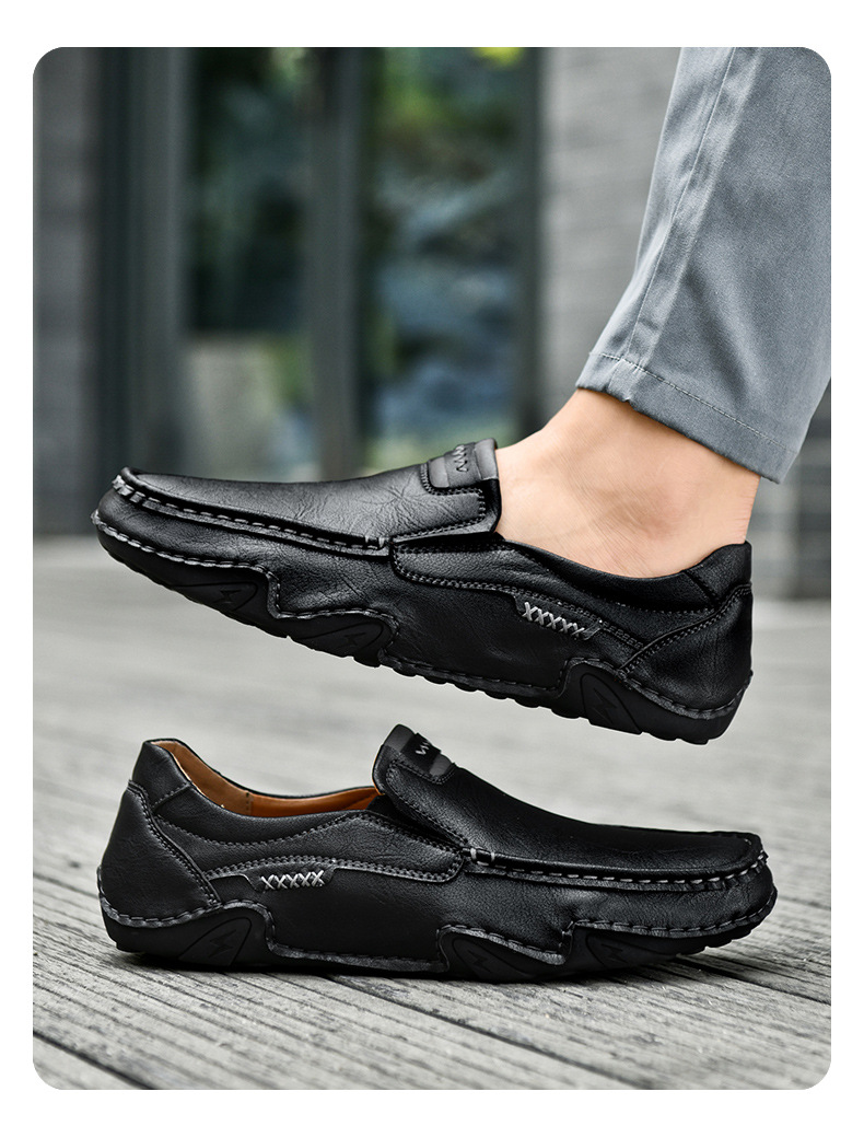 Hollow Hand-Stitched Men'S Shoes, Outdoor Casual Shoes, Slip-On Flat Leather Shoes, Low-Cut Large Size Cross-Border Loafers