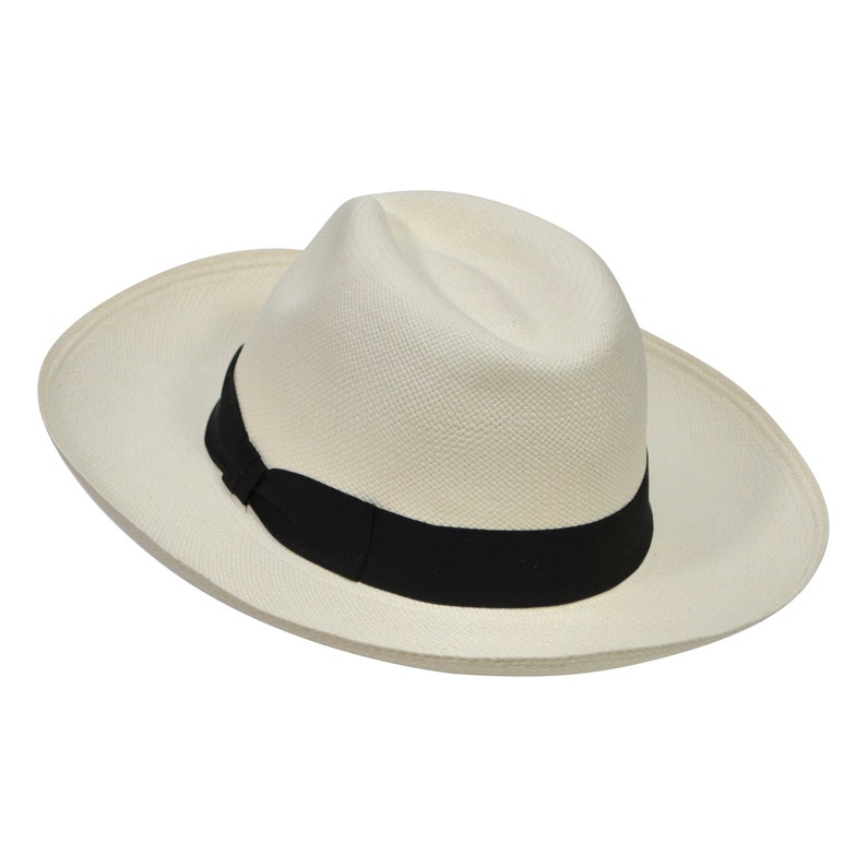 Genuine Panama Hat - Black Band - Wide Brim Classic Summer Fedora - White Toquilla Straw - Handwoven in Ecuador - GPH - HatBox Included-BOX PACKING