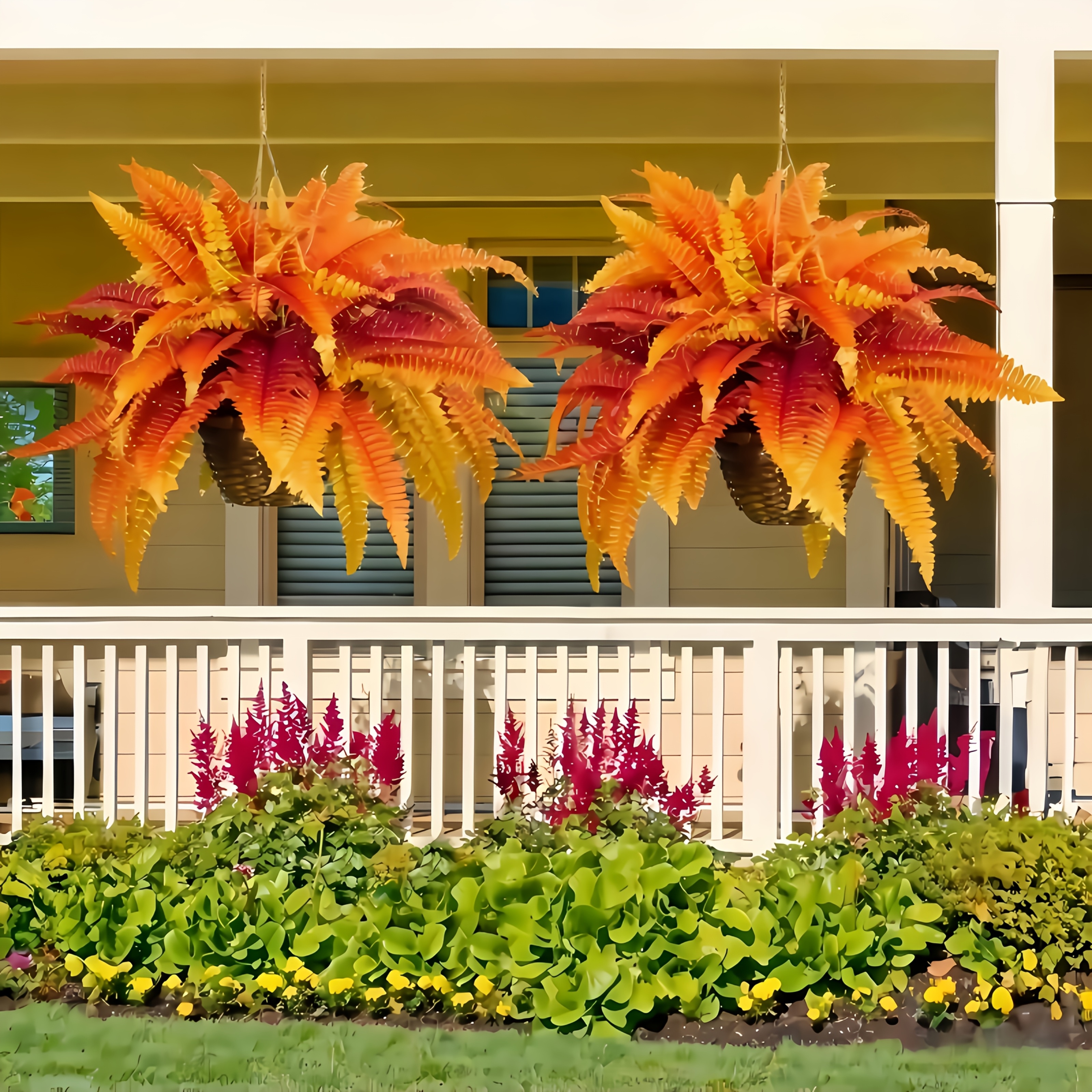 🔥$9.98 Today Only🍂UV Resistant Lifelike Artificial Autumn-toned Boston Fern🍁