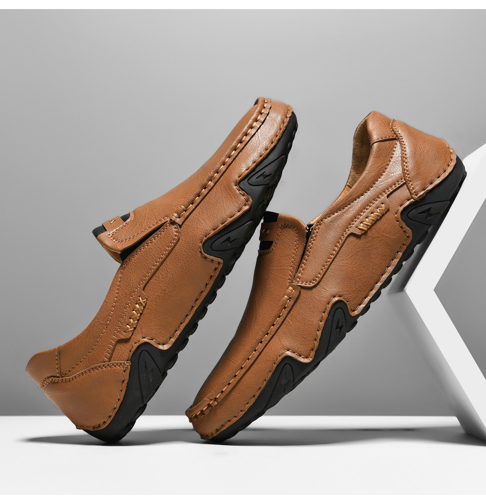 Hollow Hand-Stitched Men'S Shoes, Outdoor Casual Shoes, Slip-On Flat Leather Shoes, Low-Cut Large Size Cross-Border Loafers